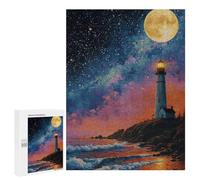 Moonlit Lighthouse Coastal Scene Puzzle 1000 Pièces Educa Jouet en Bois Cadeau Unique Décoration Intérieure Jeu Éducatif Challenge Toy Adultes Et Enfants À Partir De 14 Ans 500 PCS