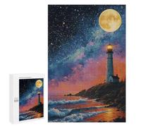 Moonlit Lighthouse Coastal Scene Puzzle 1000 Pièces Educa Jouet en Bois Cadeau Unique Décoration Intérieure Jeu Éducatif Challenge Toy Adultes Et Enfants À Partir De 14 Ans 1000 PCS