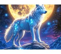 Moonlit Loup Blanc 1000 Pièces Puzzle Adolescent en Carton Rigide Faune Sauvage Difficulté Moyenne Activité Éducative Voyage Déplacement Cadeau Anniversaire Petit Prix 1000 PCS/75x50cm