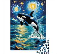 Moonlit Ocean an Orca’s Leap Under The Starry Sky Van Gogh Style Art Plaque Murale en Métal Rustique 38x26cm/1000pcs pour Le Coin Bar, Décoration Métal pour La Maison