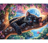 Moonlit Panthère Noire 300 Pièces Puzzle Débutant en Carton Anti-Déchirure Ménagerie radieuse et fantaisiste Facile Apprentissage Anti-Stress Passe-Temps Cadeau Fête des Mères Petit Prix 300 PCS