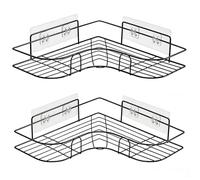 Moonlit Pond Lot de 2 étagères d'angle de douche adhésives en acier inoxydable avec crochets et support de dentifrice pour salle de bain, dortoir et cuisine (noir)