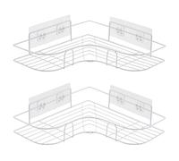 Moonlit Pond Lot de 2 étagères d'angle de douche adhésives en acier inoxydable avec crochets et support de dentifrice pour salle de bain, dortoir et cuisine (blanc)