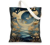 Moonlit Sac fourre-tout en toile motif papillon, respectueux de l'environnement, réutilisable, élégant, léger, bleu, 33 x 38,1 cm