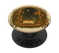 Moonlit Scène d'amateur de Livres Cottagecore Reading Night PopSockets PopGrip Adhésif