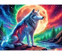 Moonlit Starry Loup 1000 Pieces Casse-tête Adolescent en Carton Rigide Anti-Déchirure Animal Animal de Compagnie Difficulté Moyenne Activité Éducative Passe-Temps Cadeau Anniversaire 1000 PCS/75x50cm