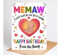 Moonlit93 Memaw - Carte d'anniversaire avec inscription « I Can't Wait For Our First Cuddle Happy Birthday From The Bump! » - Idée cadeau d'anniversaire pour Memaw - Cadeau amusant de la part de la