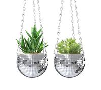moonoom Lot de 2 Pots de Fleurs Disco argentés avec chaîne, 10,2 cm à Suspendre pour intérieur et extérieur