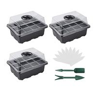 MoonSing Bac à semis Démarrage de Semis Plateau, 3pcs Boîte de Germination Mini Serre pour Semis avec Dôme D'humidité Réglable pour la Culture des Plantes(12 Cellules par Plateau)