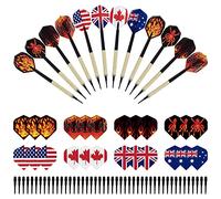 MoonSing Flechette Pointe Plastique, Set de 12 Fléchettes à Pointe Souple avec 8 Style 24 Ailettes Drapeau et 46 Plastic Pointes pour Cible de Flechette Electronique (14g)