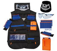 MoonSing Gilet Tactique Enfants Trousse Veste de Rangement Compatibles pour Nerf Guns N-Strike Elite Series, avec 20pcs Fléchettes, Chargeurs Fléchettes, Masque Facial, Bande Poignet, Lunettes