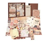 MoonSing Vintage Scrapbooking Papier Kit, Esthétique Bullet Journal Autocollant avec A6 Grille Carnet de Notes, Scrapbook Materiel DIY Décoratifs pour Album, Journalings, Enveloppe, 345 Pièces