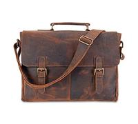 Moonster Cartable Cuir Femme et Homme - Sacoche Ordinateur en Cuir de Buffle Vieilli - Porte Document Femme - Compartiment Rembourré pour Ordinateur Portable 16 Pouces - Poches et Sangle Réglable