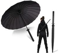 Moontay Parapluie à long manche en forme d'épée de samouraï pour l'extérieur, le soleil et la pluie, coupe-vent, imperméable, personnalisé, noir, parapluie droit 16 ou 24 baleines