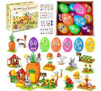 MOONTOY Cadeau Anniversaire Enfants Invités, 12 Œufs avec 12 Blocs & 4 Autocollants, DIY Mini Jouet de Construction, Calendrier de l'avent pour Garçons et Filles 6+, Ferme de Carottes avec Lapin
