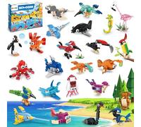 MOONTOY Cadeau Anniversaire Enfants Invités, 24 Pack Animaux en Blocs de Construction, 3 IN 1 Mini Jouet de Construction, Calendrier de l'avent, Sac Cadeau pour Enfants de 3 à 12 Ans Garçons Filles