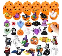 MOONTOY Cadeau Halloween pour Enfants, 24 Boîtes Surprise Halloween en citrouille avec 12 Squishies & 12 Blocs 2 en 1, Cadeaux DIY Farce ou Friandise pour Classe, Filles et Garçons, à partir de 3 ans