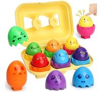 MOONTOY Jeu Montessori Oeufs à Assortir, 6 Pièces Jouet Éducatif Couleurs et Formes pour Enfants Dès 1 an, Cadeau Panier de Pâques Bébé Fille Garçon