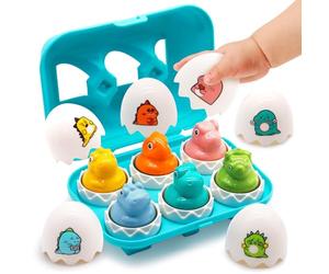 MOONTOY Jouet Bebe 1 an 6 PCS Œufs Assortis Plastique Dinosaure Jeu Educatif 1 an Jouet Formes et Couleurs Montessori Jouet Sensoriels pour Bébés 18 Mois Journée des Enfants Cadeau 1 2 3 Ans