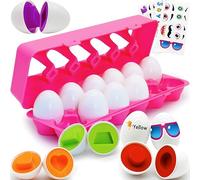 MOONTOY Œufs Jouets Bébé Montessori, 12 Formes et 6 Couleurs à Associer, Jouet d'Éveil Sensoriel et Éducatif pour Enfants 1 2 3 Ans, Jeu de Tri Idéal Cadeau Pâques Boîte Œuf Surprise pour Fille Garçon