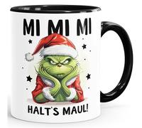 MoonWorks® Grinch Tasse Anti Noël avec inscription en allemand Ironie Sarcasme Tasse de Noël amusante Cadeaux pour muffel de Noël Inscription 1 Blanc Intérieur Noir Standard
