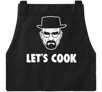 MoonWorks Tablier de barbecue pour homme avec inscription en anglais « Lets Cook » - Tablier de cuisine en coton - Noir - Taille unique