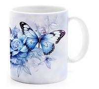MoonWorks® Tasse motif tête de mort papillon fleurs fleurs aquarelle illustration aquarelle tasse cadeau blanche standard