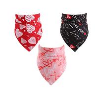MoonyLI Bandana Chien Saint-Valentin, Bavoir pour Animaux de Compagnie, Serviette Triangulaire pour salive pour Animaux de Compagnie, Coeurs romantiques,Accessoire pour Chien à la Main 3 pièces