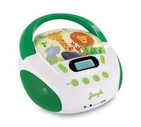 MOOOV 477144 Lecteur CD Enfant Jungle MP3 et Port USB - AUX-in - Prise Casque - Poste Portable avec Poignée de Transport - Alimentation Secteur ou Piles - Vert et Blanc