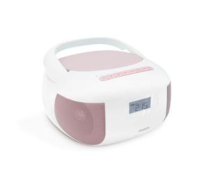 MOOOV 477185 Lecteur CD Radio FM Portable Bluetooth - Poste Boombox Stéréo MP3 Entrée USB, AUX-in, Micro-SD, Prise Casque, Ecran LCD - Alimentation Secteur ou Pile - Rose