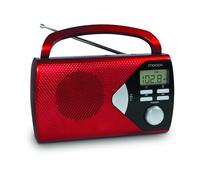 MOOOV 477201 Radio Portable à Pile FM/AM, Tuner Affichage Digital, Poste avec Poignée de Transport Rabattable, Facile d'Utilisation, Fonction Heure & Alarme, Secteur ou Piles - Rouge