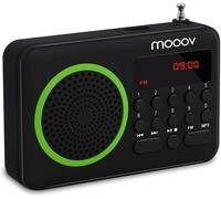 mooov 477202 Petite Radio Portable FM avec Batterie Rechargeable - Poste Transistor Radio Réception FM, Port USB, Lecteur Carte Micro SD - Noir / Vert