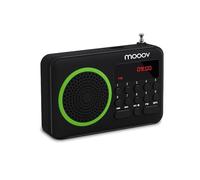 mooov 477202 Petite Radio Portable FM avec Batterie Rechargeable - Poste Transistor Radio Réception FM, Port USB, Lecteur Carte Micro SD - Noir / Vert