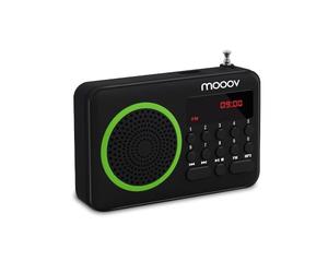mooov 477202 Petite Radio Portable FM avec Batterie Rechargeable - Poste Transistor Radio Réception FM, Port USB, Lecteur Carte Micro SD - Noir / Vert