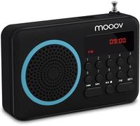 mooov 477203 Petite Radio Portable FM avec Batterie Rechargeable-Poste Transistor Radio Réception FM,Port USB,Lecteur Carte Micro SD-Noir/Bleu