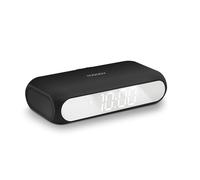 mooov 477353 Réveil Chargeur Induction 10W pour Telephone Double Alarme - Recharge sans Fil - Affichage Ecran Numérique LED Effet Miroir - Charge USB-A pour Appareil - Noir
