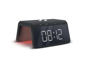 mooov 477358 Réveil Midnight avec Chargeur Induction 15W Téléphone (Recharge sans Fil) - Simulation Aube Lumineux - Ecran Digital Horloge - Port USB-A - Noir