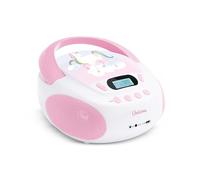 MOOOV 477407 Lecteur CD Enfant Licorne MP3 et Port USB - AUX-in - Prise Casque - Poste Portable avec Poignée de Transport - Alimentation Secteur ou Piles - Rose et Blanc