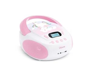 MOOOV 477407 Lecteur CD Enfant Licorne MP3 et Port USB - AUX-in - Prise Casque - Poste Portable avec Poignée de Transport - Alimentation Secteur ou Piles - Rose et Blanc