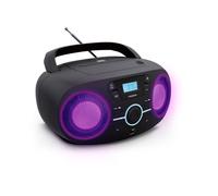 Mooov 477415 Lecteur CD Radio Portable, Poste Audio CD-R/CD-RW/CD-MP3, USB - Effets Lumineux, Poignée, Alimentation / Piles, Noir