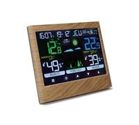 mooov 477534 Station Météo intérieur avec capteur extérieur - Temperature, Taux Humidité, Phases Lune, Prévisions Meteo - Fonction Réveil - Effet Bois - Marron