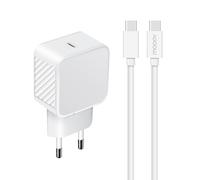 Mooov 730320 - Chargeur rapide USB-C 20 W Power Delivery (PD), câble USB-C 1,2 m, adaptateur mural compact ultra sûr, charge ultra rapide et protection intelligente, plastique 100 % recyclé