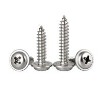 MOOPW Acier inoxydable 304 Avec rondelle Tête ronde Vis auto taraudeuses Croix Tête bombe Vis à bois M4 x 10mm 50 Pcs