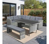 Moorea salon de jardin 8 places avec canapé d'angle en résine tressée grise
