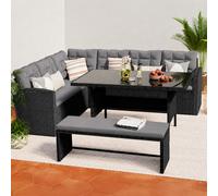 Concept Usine – Salon de jardin Moorea 8 places résine anthracite coussins verts