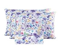 Mooreeke Floral Queen Sheets, Soft Breathable Microfiber Vintage Printed Bed Sheet Set, Deep Pocket Non-Slip Fitted Sheet Included, Purple Flower Pattern