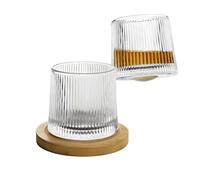 moorg Lot de 4 verres à whisky en verre rotatif, verres Wisky avec fond sphérique et base en bois pour dégustation, verre spécial pour rhum, gin, amer et spiritueux