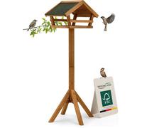 Moorland Nichoir Mangeoire Oiseaux Exterieur sur Pied 101 cm - Mangeoire Cabane Oiseaux en Bois Bruin pour Jardin Balcon Terrasse - Toit Bitumé Résistant aux Intempéries Toute l'Année - VH3