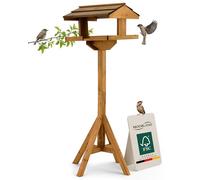 Moorland Nichoir Mangeoire Oiseaux Exterieur sur Pied 114 cm avec Toit - Grande Mangeoire Cabane Oiseaux en Bois de Sapin pour Jardin Balcon Terrasse - Résistant aux Intempéries Toute l'Année - VH4