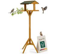 Moorland Nichoir Mangeoire Oiseaux Exterieur sur Pied 116 cm avec Toit - Grande Mangeoire Cabane Oiseaux en Bois de Sapin pour Jardin Balcon Terrasse - Résistant aux Intempéries Toute l'Année - VH5